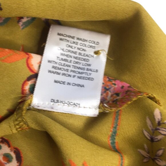 Gibson + Latimer Blouse Womens XL Green Floral Ruffle Cuff Mock Neck Boho Top - Picture 14 of 15